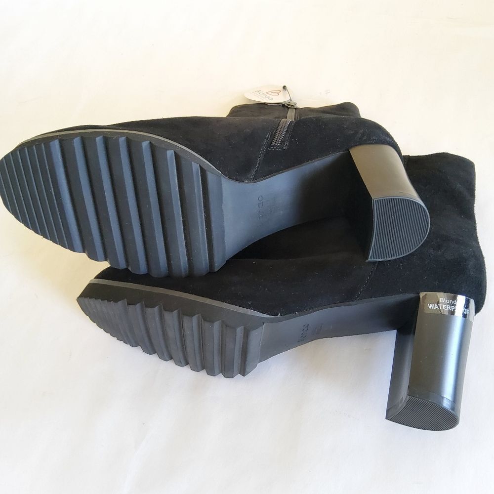 New Blonde Waterproof Suede Leather Black Block Heel Ankle Boots Size 10 - Picture 9 of 14